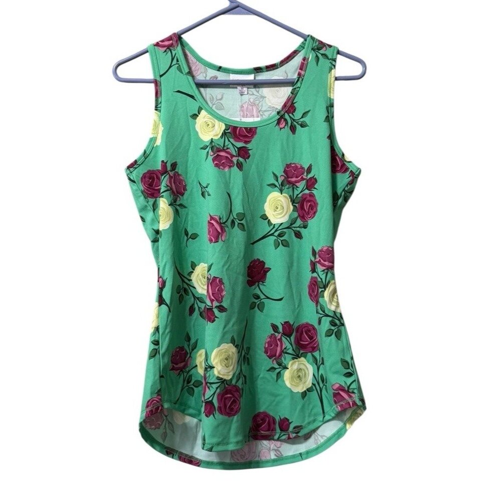 Lularoe Rose‎ Floral Tank Top Size Medium Polyester Blend Stretch Cottagecore